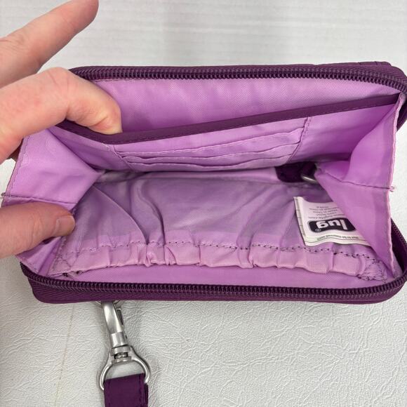 Lug Wristlet Wallet Purple Quilted Nylon Zip Around Card Slots Pockets - Picture 4 of 12